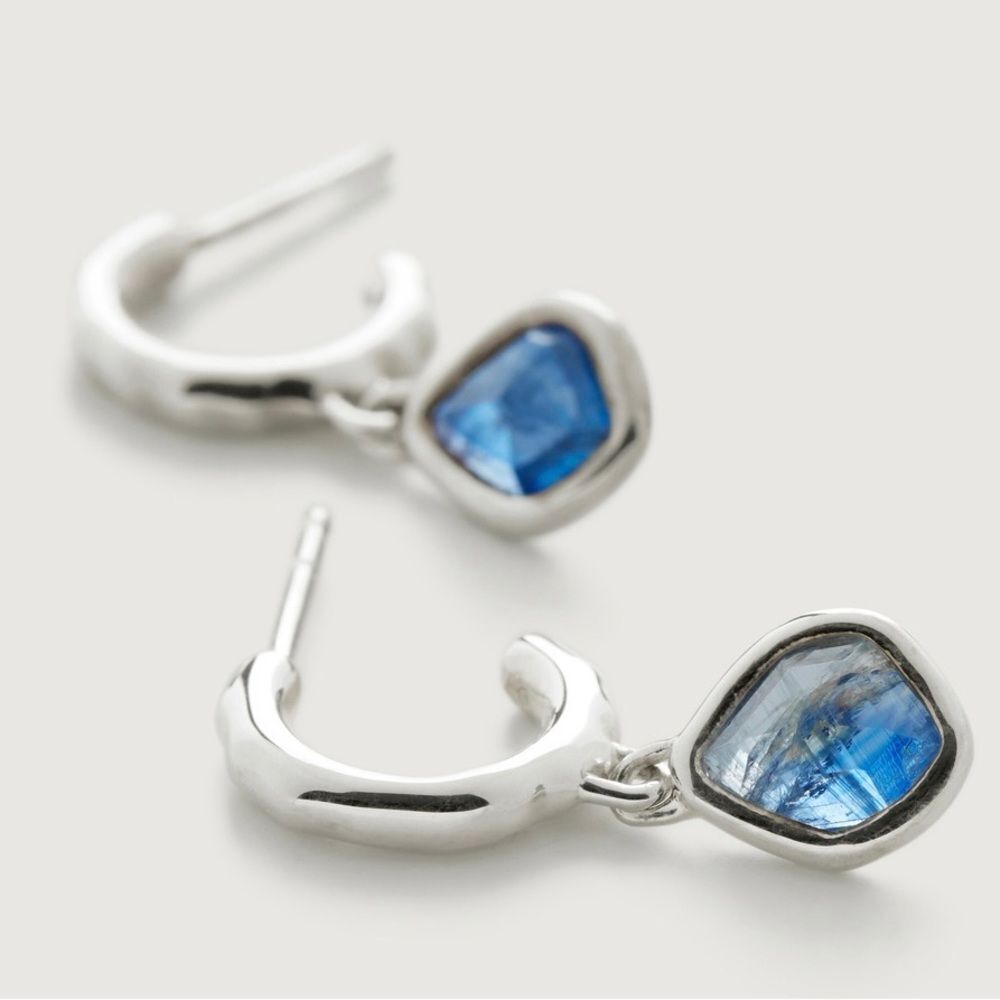 MONICA VINADER Silver Hoop Earrings with Blue Gem Drop - Picture 2 of 16